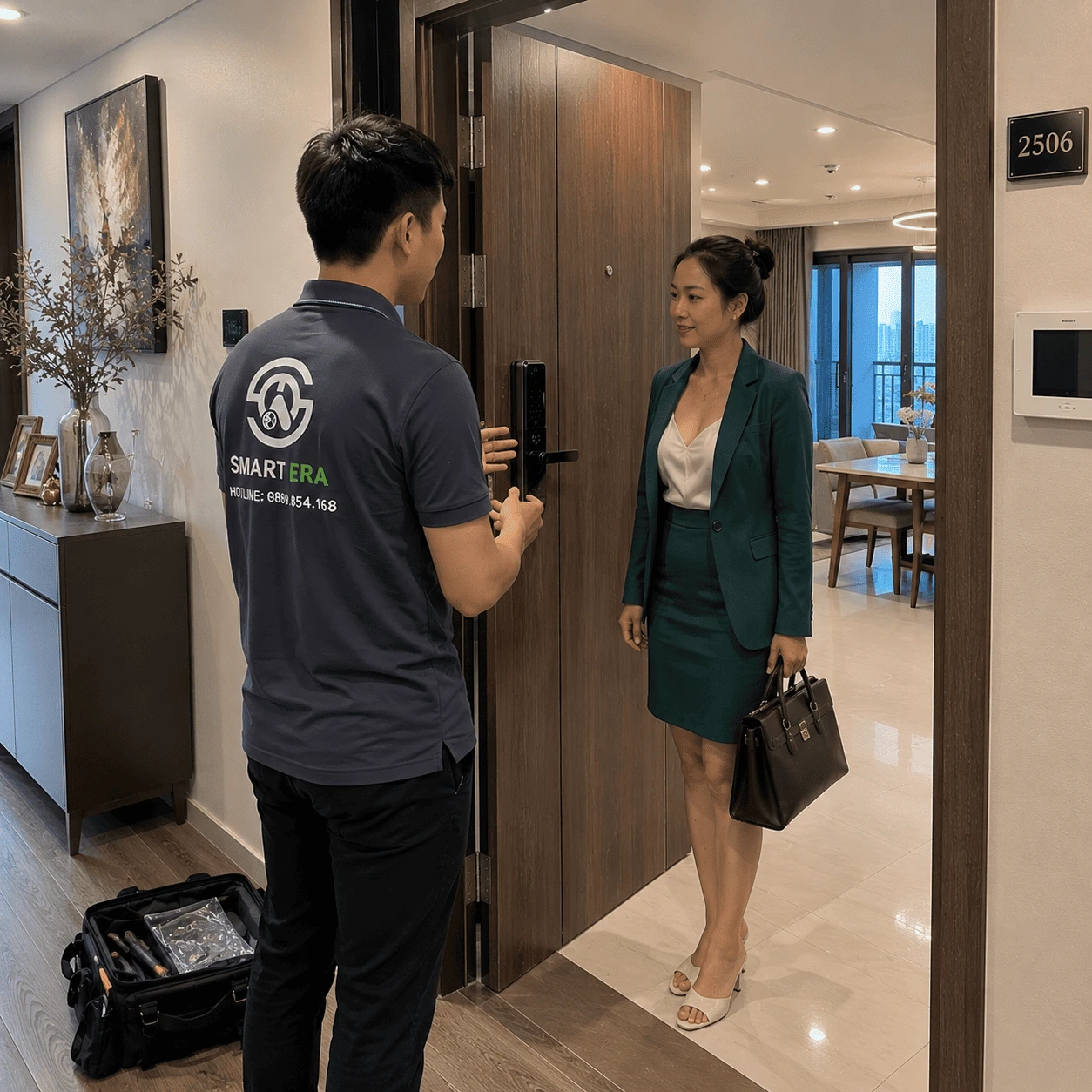 Lắp Đặt Khóa Cửa Thông Minh Cho Chị Phương Tại Thanh Trì – Cửa Gỗ Chung Cư, Ưu Tiên Bảo Mật
